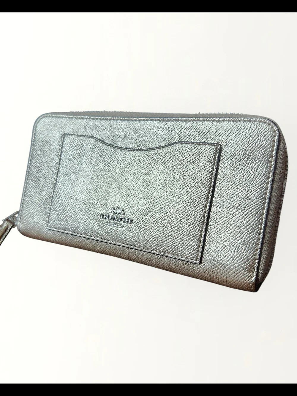 Coach Wallet Metallic Gold Pebbled Leather Zip Around